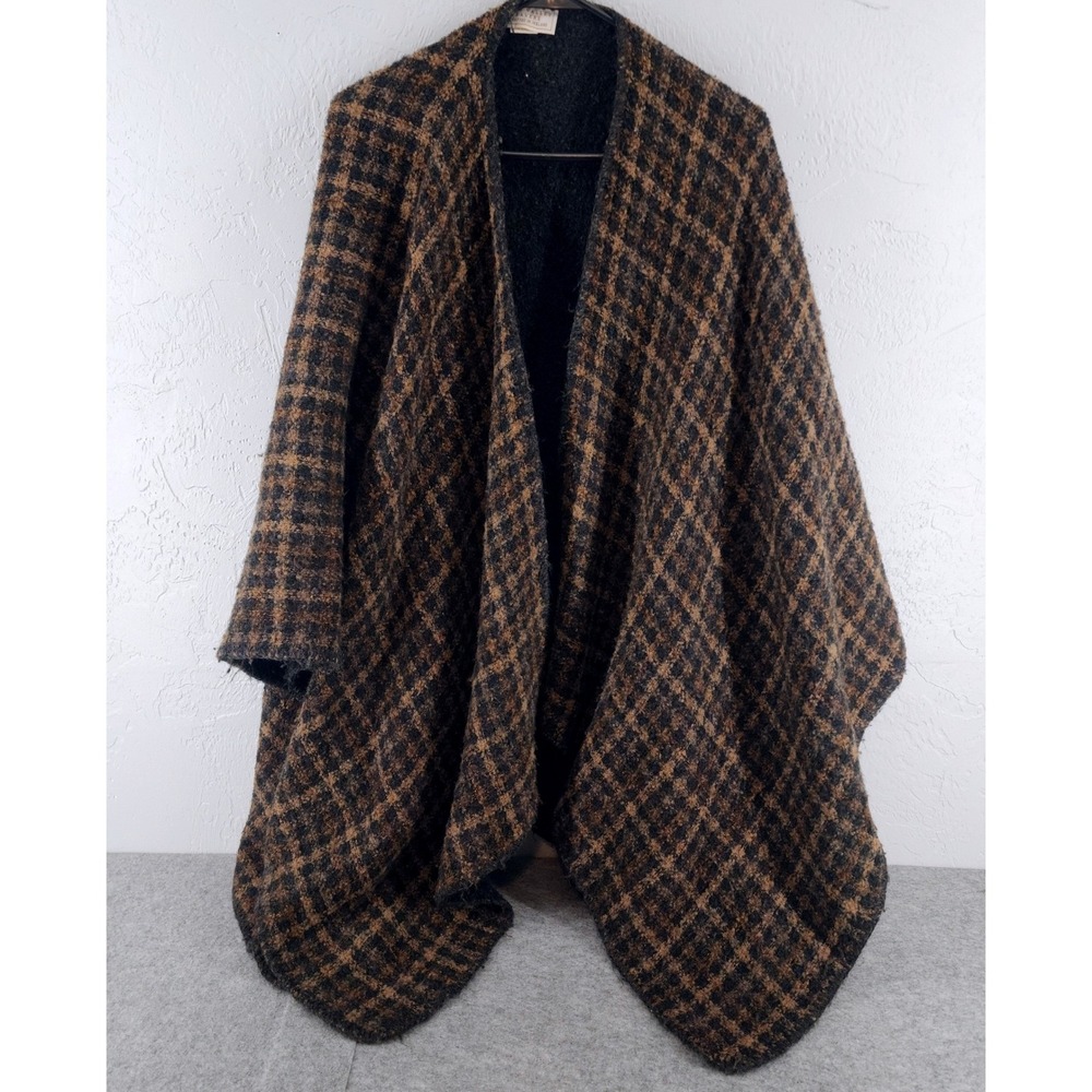 Boyne‎ Valley Weavers Brown Black Plaid Wool Blend Cape Wrap Handcrafted Ireland